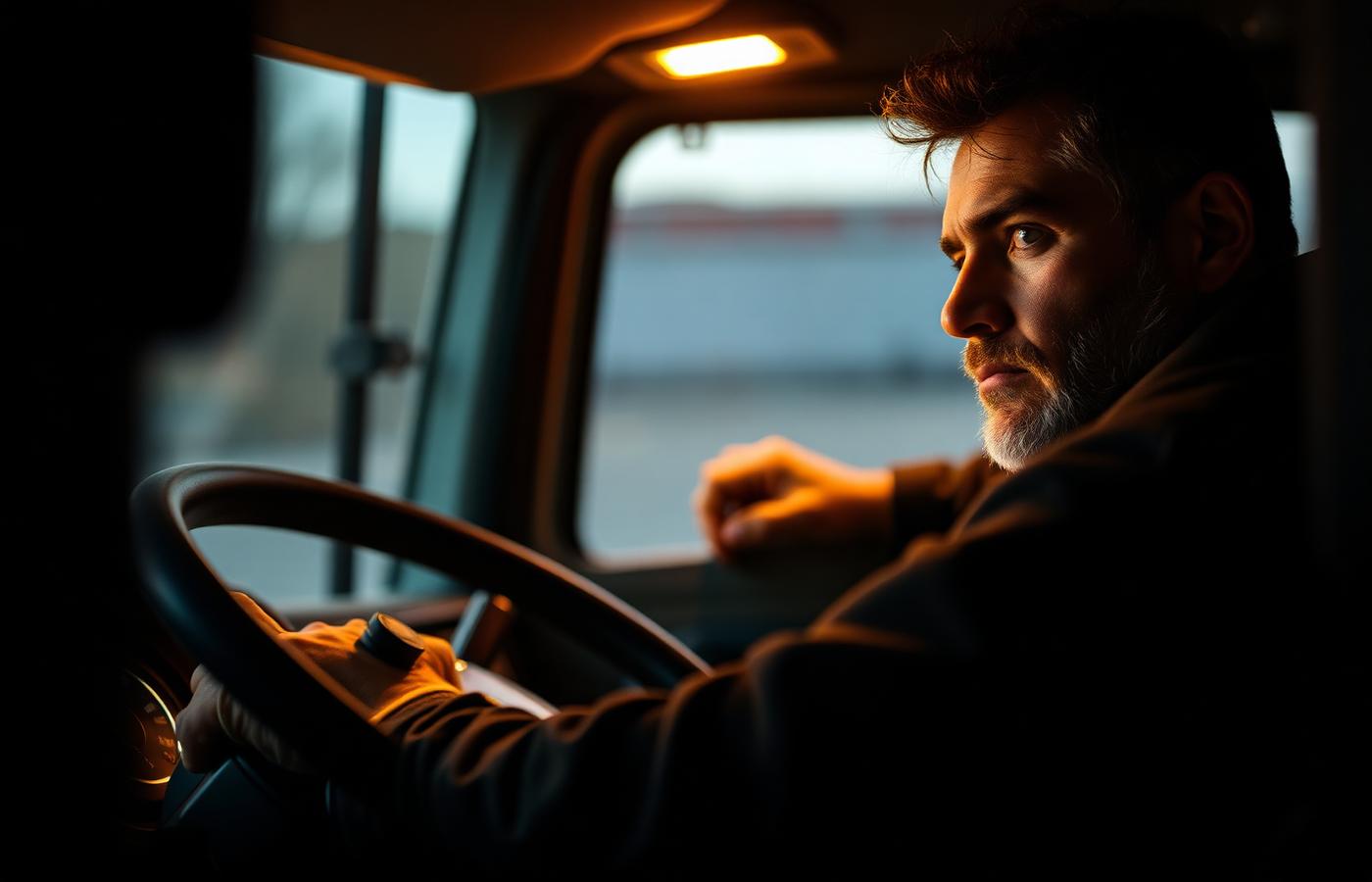 Truck driver focused on the road